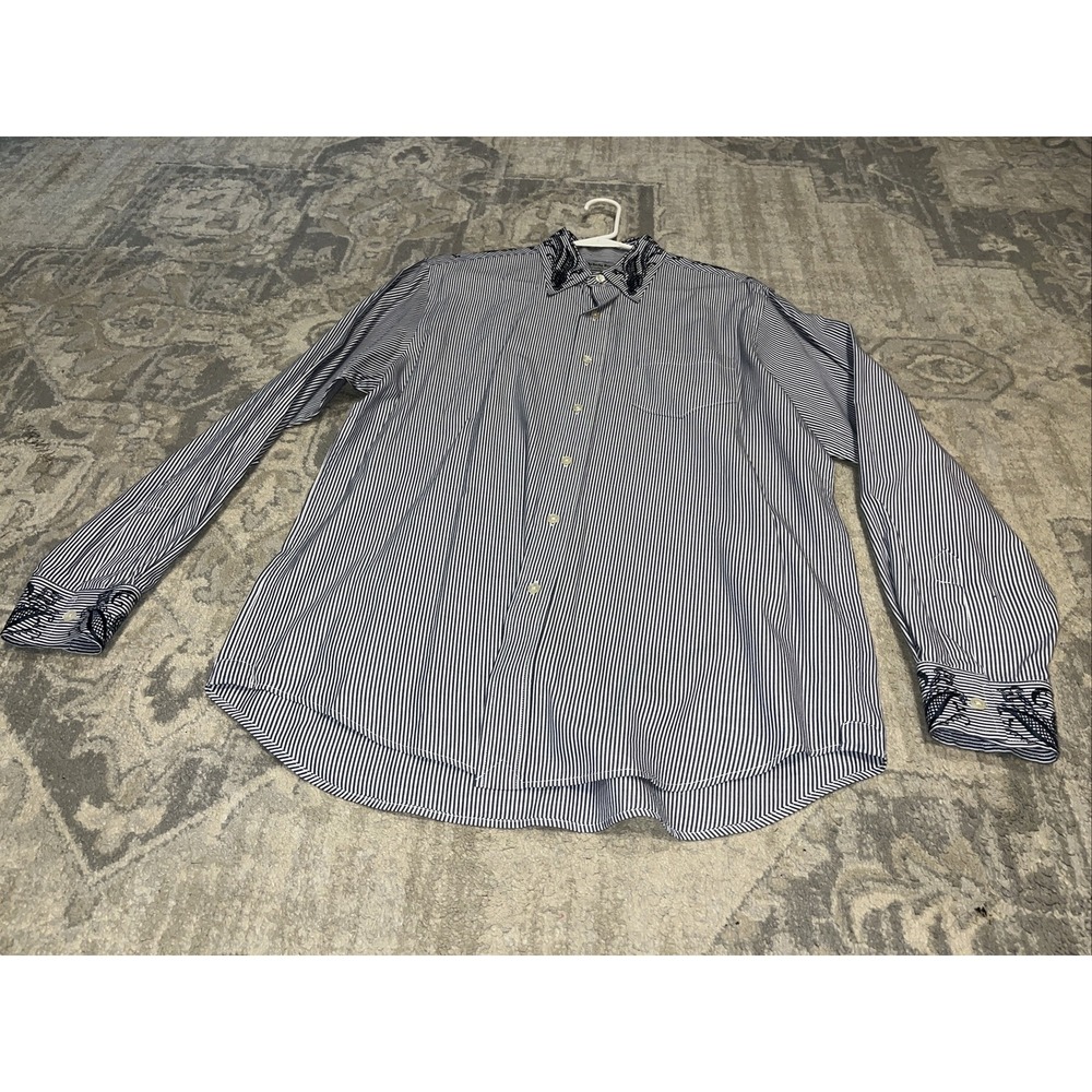 Lucky Brand Shirt Mens Sz Medium Blue Stripe Long Sleeve Button Down